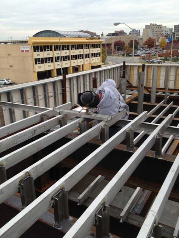 The pool’s frame was welded on-site.