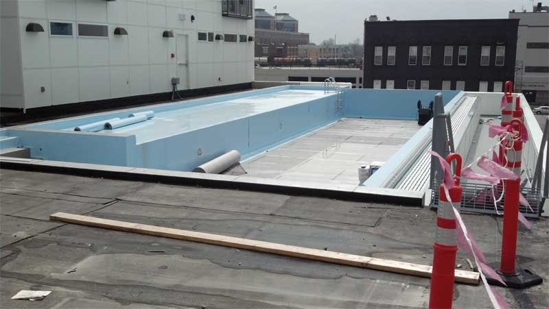 A completely watertight and cost-effective polyvinyl chloride (PVC) membrane was applied to the surface of the pool.