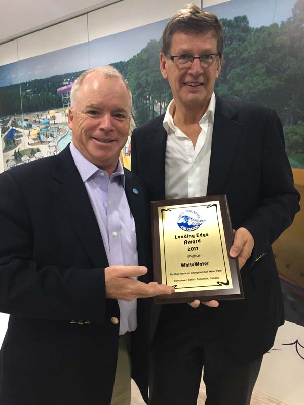 Photo courtesy WhiteWater West Industries Andrew Moffat and Geoff Chutter show WhiteWater’s Leading Edge Award