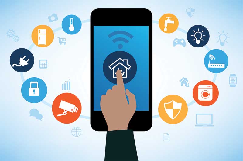 Photo ©Bigstock.com Illustration showing different applications for smartphone connectivity and IoT