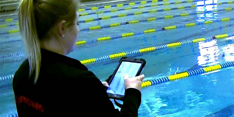 Photo courtesy Counsilman-Hunsaker/National Swimming Pool Foundation® (NSPF®) Pool operator using the Facility Manager app.