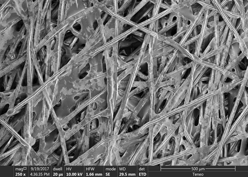 Photo courtesy Pleatco Filter fibres coated with clarifier.