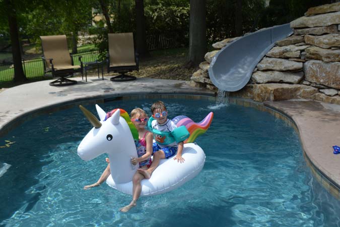 Photo courtesy Inter-Fab Inc. Divvying up the pool into sections, each with a different entertainment function, it helps create a cohesive, colour co-ordinated waterpark-like resort.