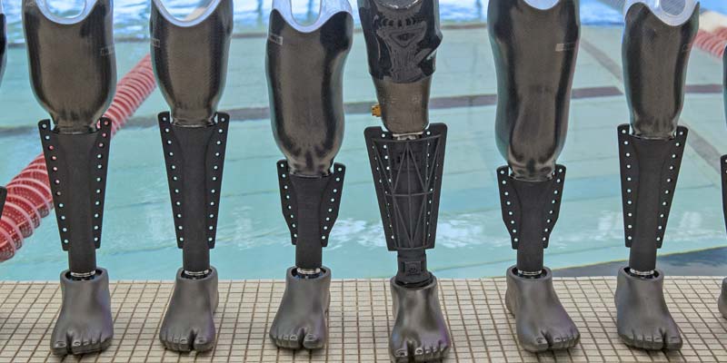 Photo courtesy Northwell Health The Fin is the first 3D-printed prosthetic leg attachment to allow swimmers with amputations to go from water to land without the need to switch prosthetics.