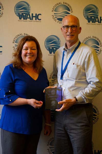 Photo courtesy National Swimming Pool Foundation (NSPF) Receiving this award for a second consecutive year was Ecolab Inc., which certified 374 students in an online format, more than doubling the number of students they taught the previous year.