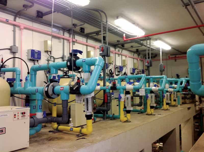 Photo courtesy Pentair When building an equipment room, it is important to give pumps, filters, and other pool/spa equipment plenty of space to breathe.