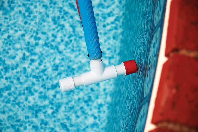 A wall probe helps technicians scan the walls of a pool and listen for potential leak sounds. A wall probe helps technicians scan the walls of a pool and listen for potential leak sounds.