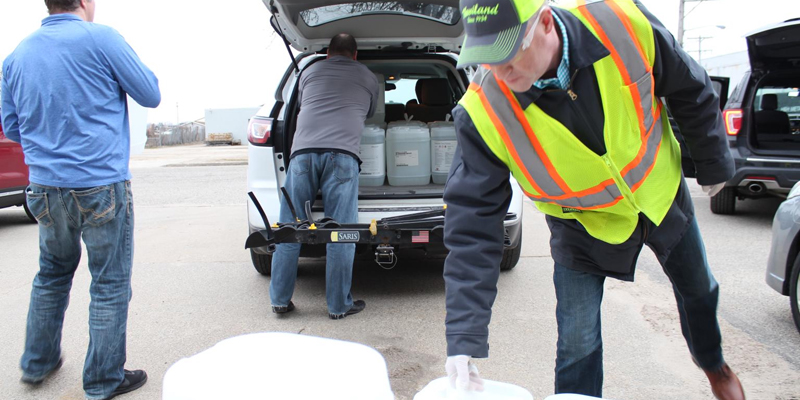 Photo courtesy Haviland Inc. Haviland’s team has used their creativity to produce up to 1892 L (500 gal) per week of a sanitizer packaged in 18.9-L (5-gal) bulk containers to deliver them to several community organizations in critical need.