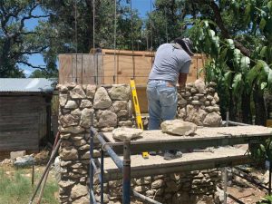 Photo courtesy RicoRock The lower structure of the pool equipment room was built entirely from the stone removed during the excavation.