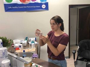 Photo courtesy Urban Life Pools & Hot Tubs By putting the water-testing lab on display, it becomes a ‘show’ for people to watch.