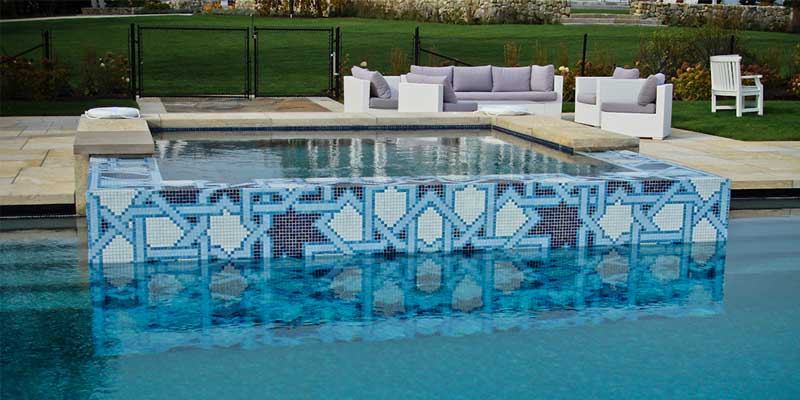 Photo courtesy Artaic Creative and thoughtful applications of pattern are not just for the pool floor. They can be used on the external walls of hot tubs and more.