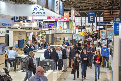 a trade show with many visitors