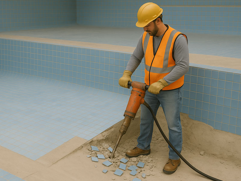 construction worker amidst pool renovation