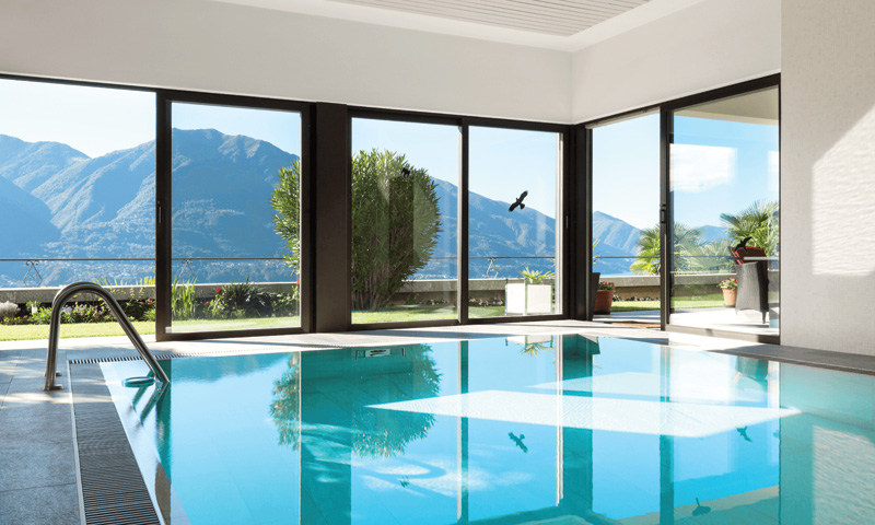 indoor pool with scenic view