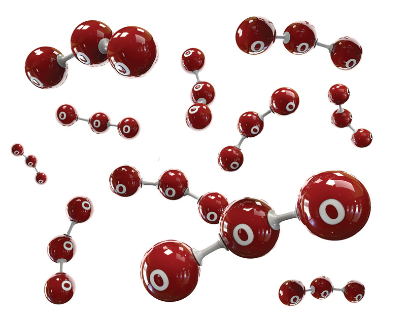 A collection of red and gray molecular models depicting water (H2O) molecules, illustrating their molecular structure and arrangement.